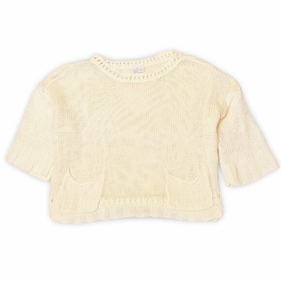 Relativity Cream Short Sleeve Sweater Petite S Y2K Vintage Fall Layering Top - Picture 1 of 10
